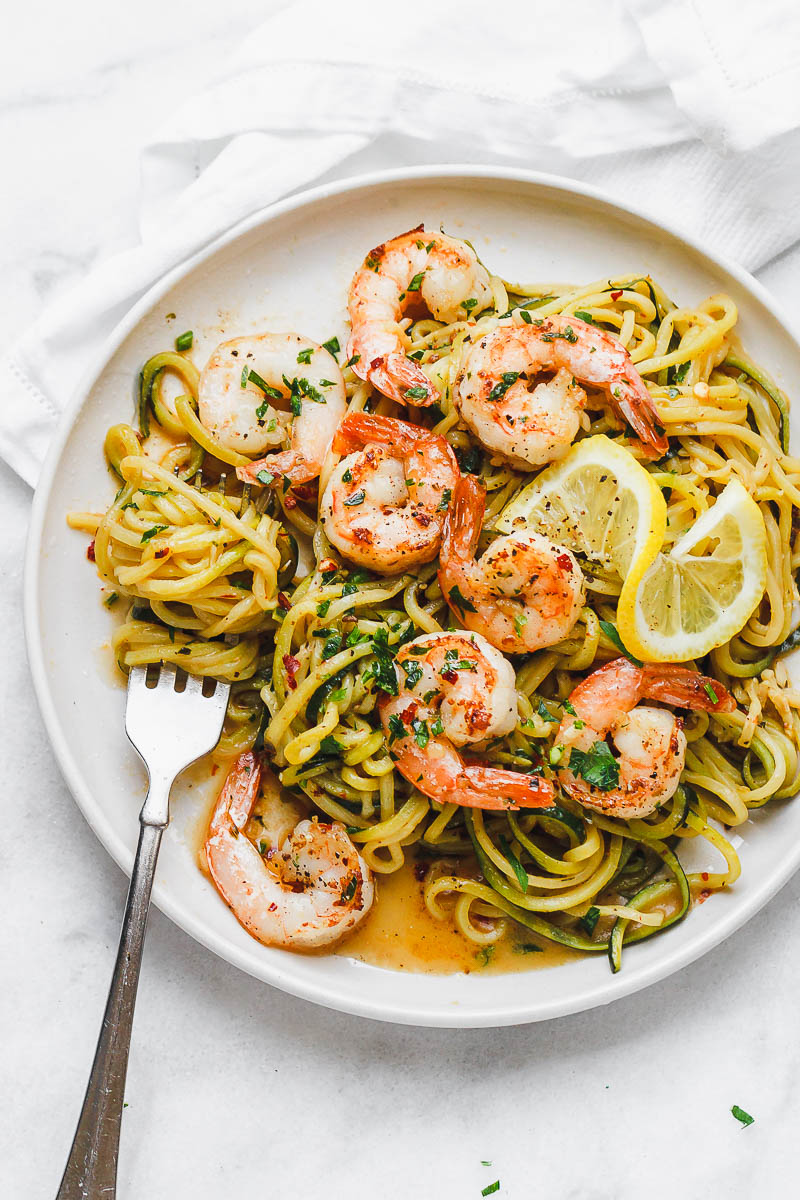 Lemon Garlic Butter Shrimp with Zucchini Noodles