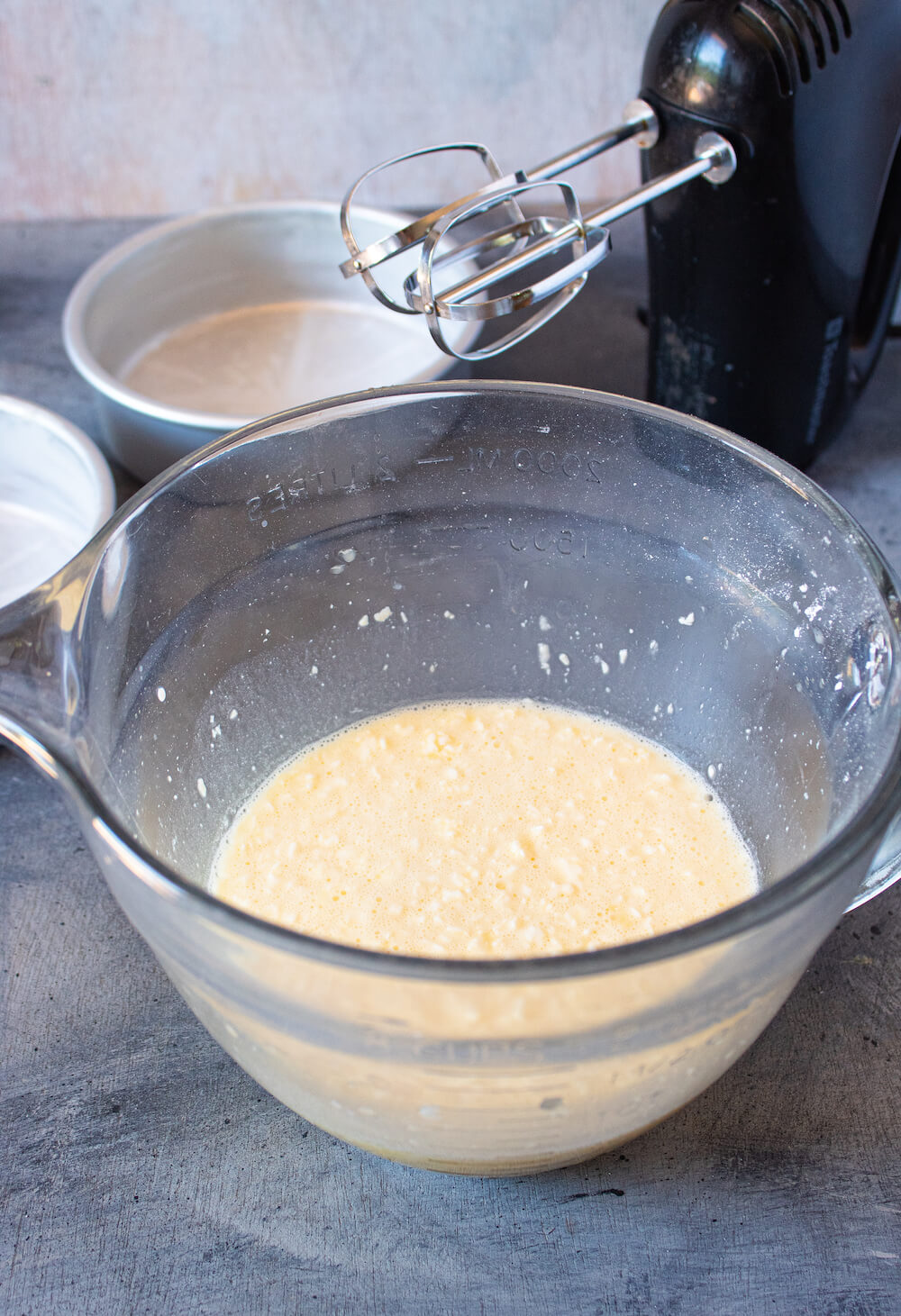 Keto Birthday Cake ingredients mixed in mixing bowl